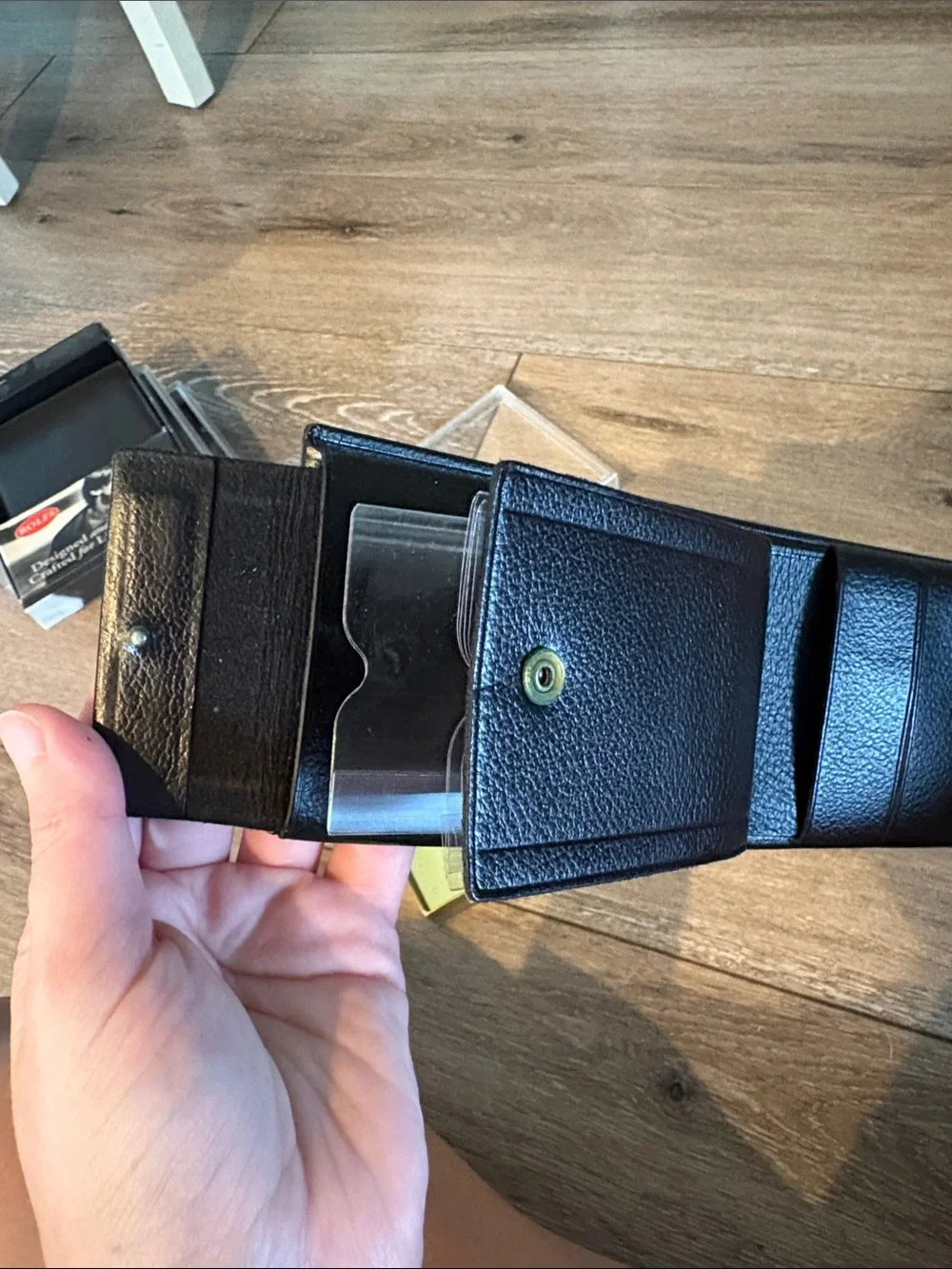 artis Black Leather Cardholder Wallet with Gold Trim